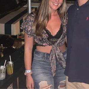 Sheer Front Knot Blouse